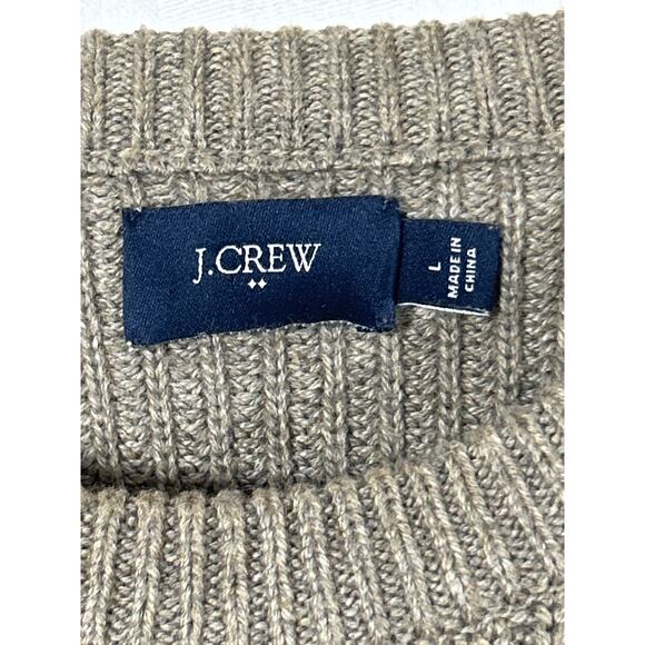 J Crew Sweater Lrg Tan Cotton Ribbed Faux Suede Shoulder Patch Woodsman Comando - Picture 6 of 10